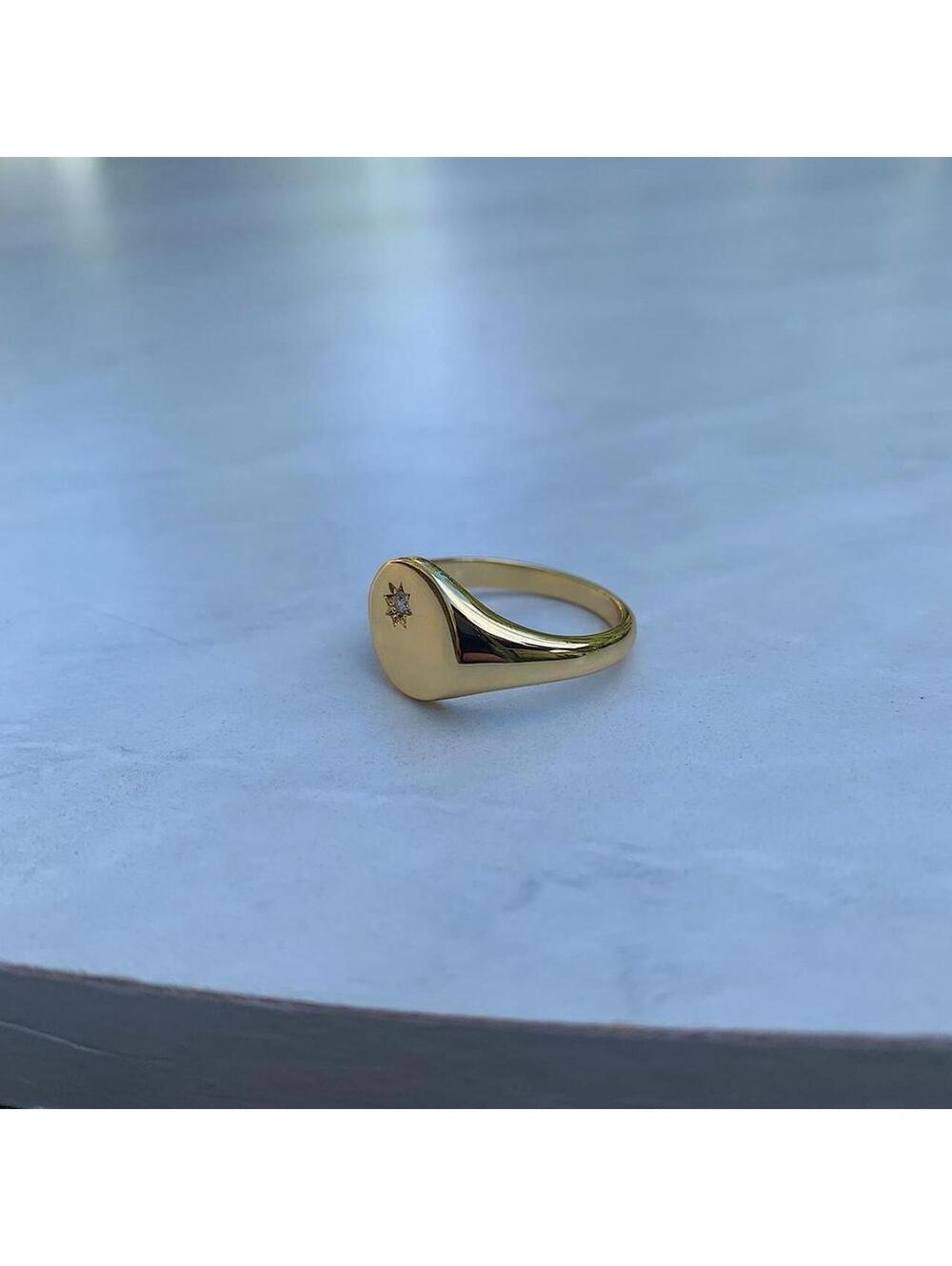 Gold onyx ring with rhinestone diamond. Stainless steel - Picture 3 of 8